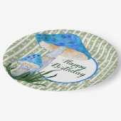 Blauwe paddenstoelen op Aspen Birthday Papieren Bordje (Gekanteld)