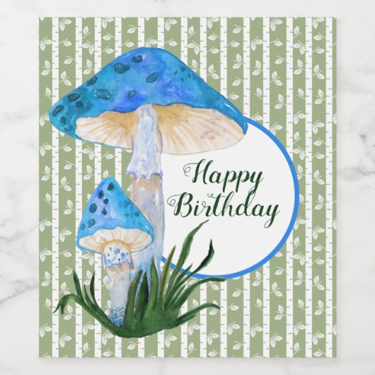 Blauwe paddenstoelen op Aspen Birthday Wijn Etiket (Enkel label)