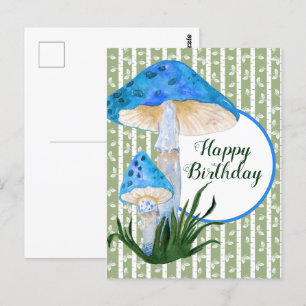 Blauwe Paddenstoelen op Espen Verjaardag Briefkaart