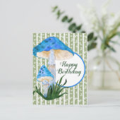Blauwe Paddenstoelen op Espen Verjaardag Briefkaart (Staand voorkant)