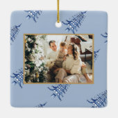 Blauwe Pagoda Kerstbomen 2-foto Vrede op Aarde Keramisch Ornament (Achterkant)