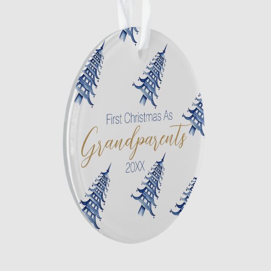 Blauwe Pagoda Kerstboom "Eerste Kerstdag" Ornament (voorkant)