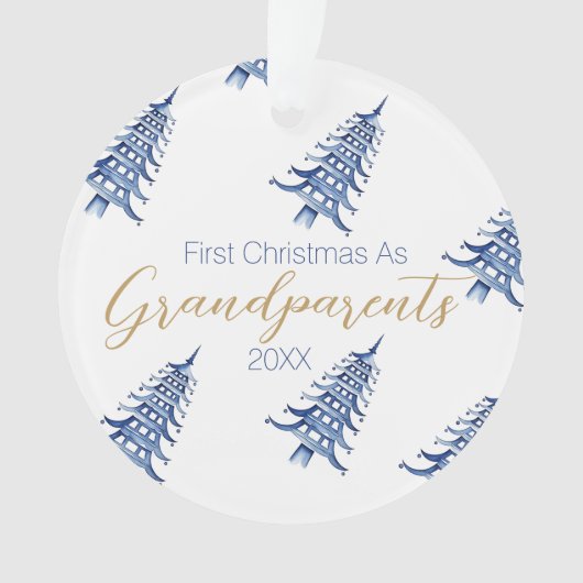 Blauwe Pagoda Kerstboom "Eerste Kerstdag" Ornament (voorkant)