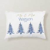 Blauwe Pagoda Kerstboom meneer en mevrouw. Accent Kussen (Voorkant)
