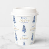 Blauwe pagode kerstboom patroon papieren bekers (Achterkant)