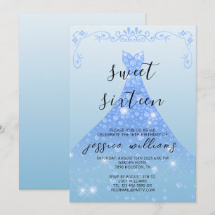 Blauwe Pailletten Baljurk & Krullen Sweet 16 Verja Kaart