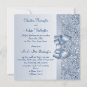 Blauwe pailletten & Jeweled Bow Bruiloft Receptie Kaart (Achterkant)