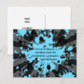 Blauwe paintball verjaardag uitnodiging briefkaart (Voorkant / Achterkant)