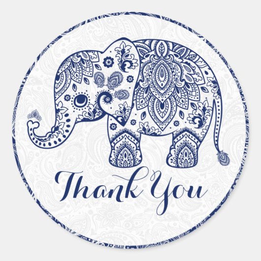 Blauwe Paisley bloemenolifant dank u Ronde Sticker (Voorkant)