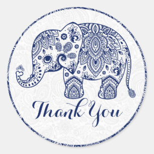 Blauwe Paisley bloemenolifant dank u Ronde Sticker