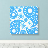 Blauwe Paisley. Canvas Afdruk (Insitu (Houten vloer))