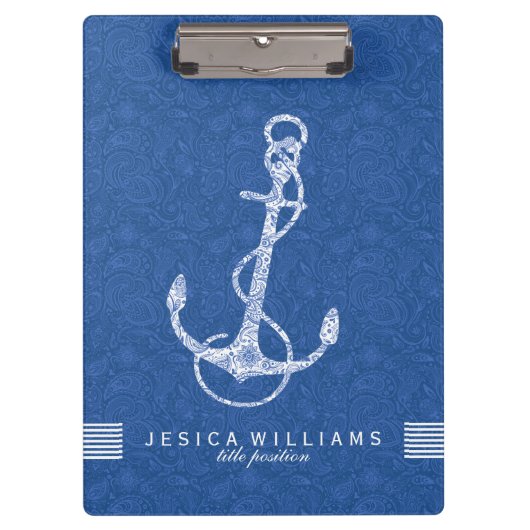 Blauwe paisley en witte neushoorn 2 klembord (Voorkant)