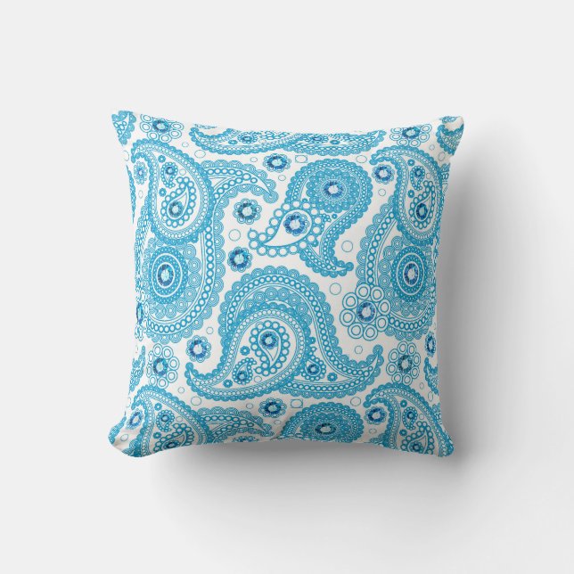 Blauwe paisley met diamanten kussen (Voorkant)