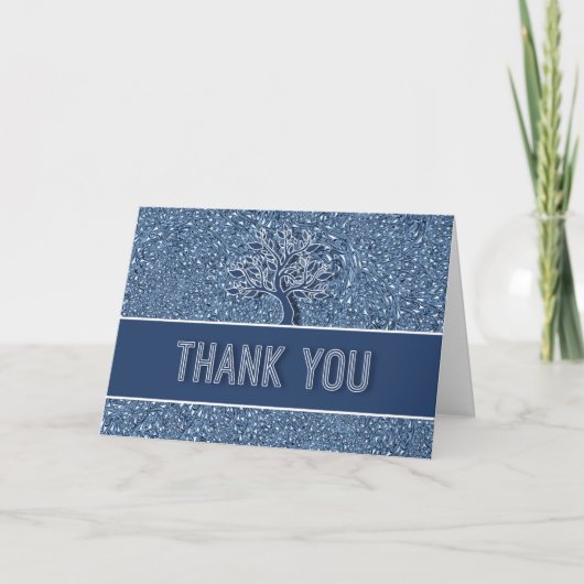 Blauwe Paisley met eikenboom Bedankkaart (Voorkant)