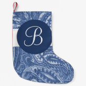 Blauwe paisley monogram kerstkous kleine kerstsok (Voorkant)