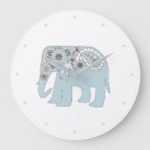 Blauwe Paisley Olifant Boho Chic Grote Klok (Voorkant)