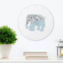 Blauwe Paisley Olifant Boho Chic Grote Klok