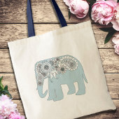 Blauwe Paisley Olifant Boho Chic Tote Bag