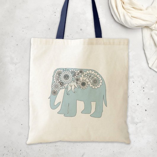 Blauwe Paisley Olifant Boho Chic Tote Bag