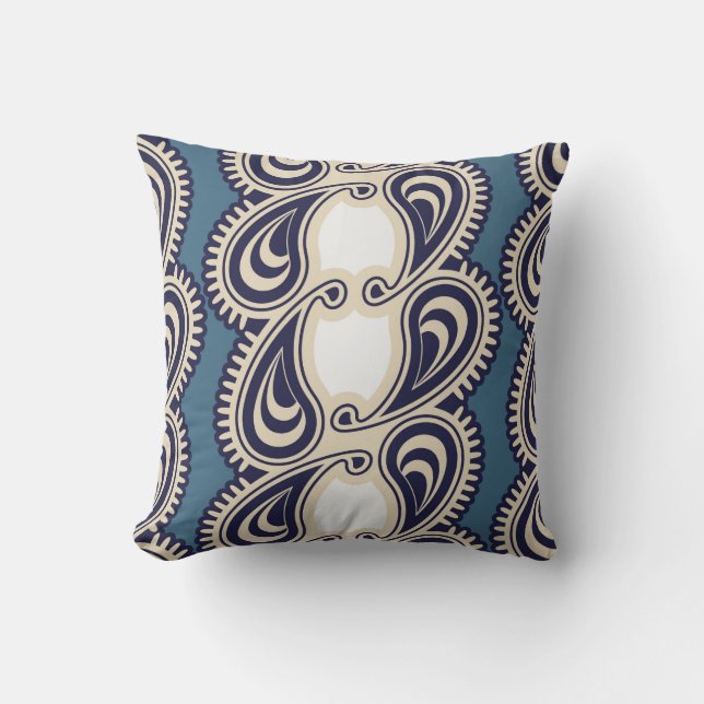 Blauwe Paisley Omkeerbaar Ontwerp Kussen (Voorkant)