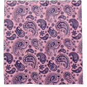 Blauwe paisley op roze douchegordijn (Voorkant)