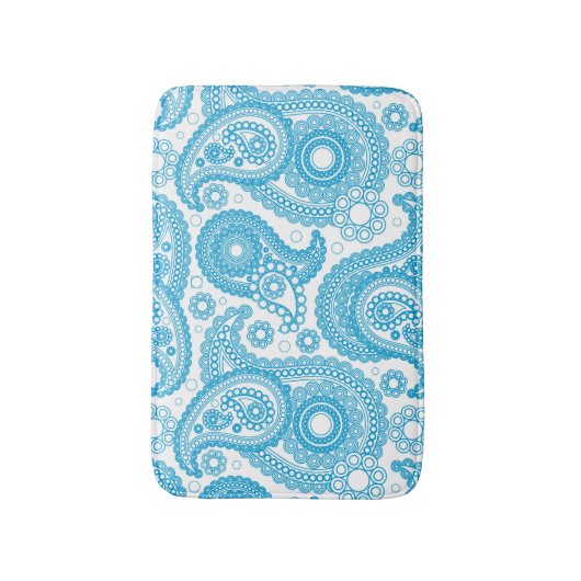 Blauwe Paisley op witte achtergrond Badmat (Voorkant Verticaal)