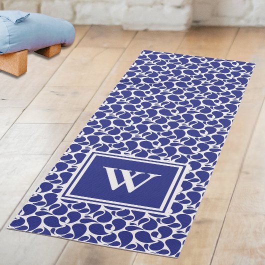 Blauwe Paisley op Witte Patroon Yoga Mat