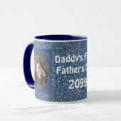 Blauwe Paisley Papa's eerste Vaderdag babyfoto Mok (Voorkant links)