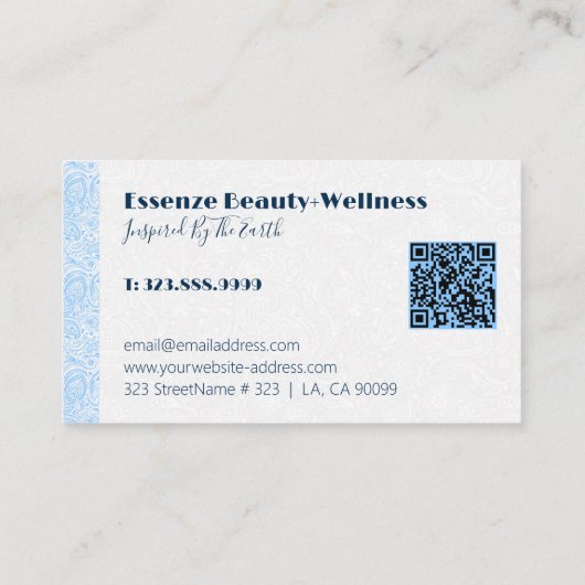 Blauwe paisleyband op witte achtergrond visitekaartje (Achterkant)