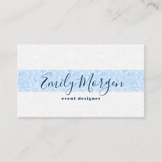 Blauwe paisleyband op witte achtergrond visitekaartje (Voorkant)