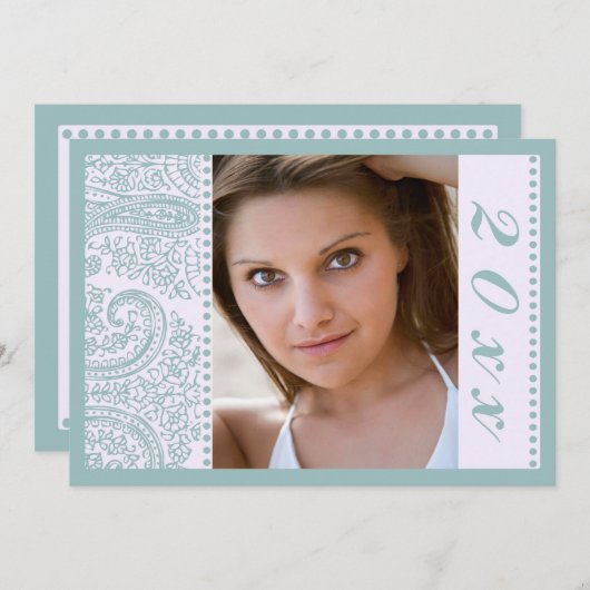 Blauwe paisleyfotograaf aankondiging (Voorkant / Achterkant)