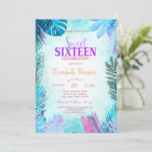Blauwe Palm Bladeren Zomer Sweet 16 Kaart (Staand voorkant)