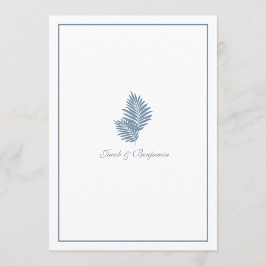 Blauwe Palm Bruiloft Menu 5"X7" (Achterkant)