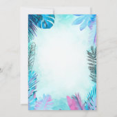 Blauwe palm laat roze flamingo zomerverjaardag ach kaart (Achterkant)