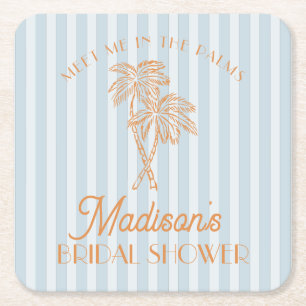 Blauwe Palm Lente Pastel Strand Bruidsmeisjesfeest Kartonnen Onderzetters