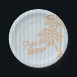 Blauwe Palm Lente Pastel Strand Feest Artikelen Papieren Bordje<br><div class="desc">Zie elkaar in de palmen! Onze Palm Springs Party Collection is een dromerige mix van vintage strandcabana-chic en pastelperfectie. Met zachte strepen, wuivende palmbomen en een vleugje retro glamour brengt deze collectie de magie van een zonnig vakantiegevoel naar je feest. Of je nu een vrijgezellenfeest, bruidsuitnodiging of verjaardagsfeest organiseert, deze...</div>