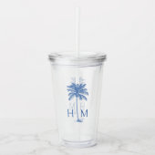 Blauwe palm palmboom monogram acryl drinkbeker (Voorkant)