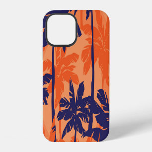 Blauwe palm silhouet, oranje achtergrond iPhone 12 hoesje