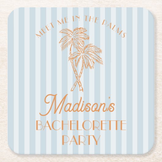 Blauwe Palm Spring Pastelkleurige Strand Bachelore Kartonnen Onderzetters (Voorkant)