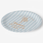 Blauwe Palm Spring Pastelkleurige Strand Bruidsfee Papieren Bordje (Gekanteld)