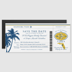 Blauwe Palm Tree Gold Florida Boarding Pass Magnetische Uitnodiging