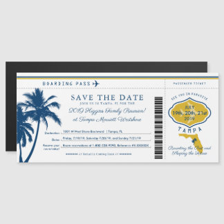Blauwe Palm Tree Gold Florida Boarding Pass Magnetische Uitnodiging