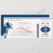Blauwe Palm Tree Roze Cuba Boarding Pass bruiloft Kaart (Voorkant / Achterkant)