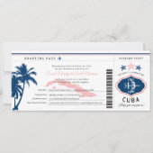 Blauwe Palm Tree Roze Cuba Boarding Pass bruiloft Kaart (Voorkant)