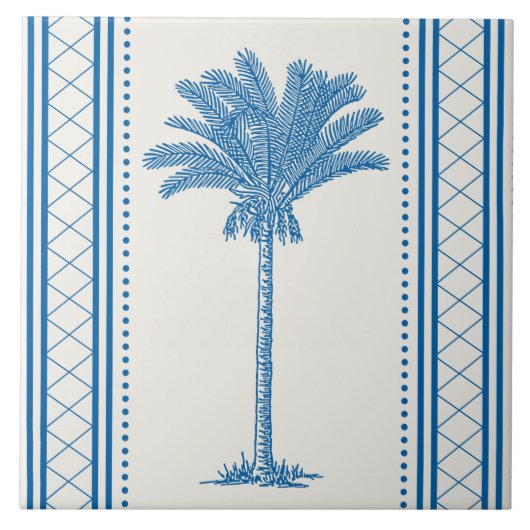 Blauwe Palm Tree Silhouette Kust Tropisch Tegeltje (Voorkant)