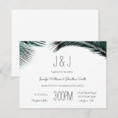 Blauwe palm vertrekt bestemmingstrouwuitnodigingen kaart (Voorkant / Achterkant)