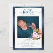 Blauwe palmbladeren |Feathers 2 Photo Baby Boy Bir Aankondiging (Voorkant)