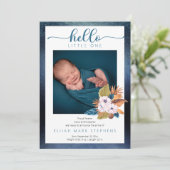 Blauwe palmbladeren |Feathers 2 Photo Baby Boy Bir Aankondiging (Staand voorkant)