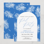Blauwe Palmboom Aquarel Pool Feest Kaart (Voorkant / Achterkant)