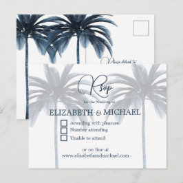 Blauwe Palmboom Elegante Moderne Trouw-RSVP Briefkaart